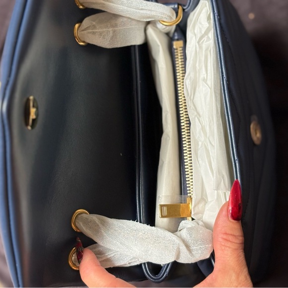 Yves Saint Laurent Dark Blue Chevron Shoulder Bag - Picture 4 of 6